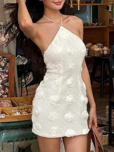 Elegante Vestido de Cóctel Blanco Asimétrico con Adornos Florales, Vestido Elegante y Hermoso para Mujer, <span class=keywords><strong>Vestidos</strong></span> Casuales de <span class=keywords><strong>Boutique</strong></span> - Product Image 2
