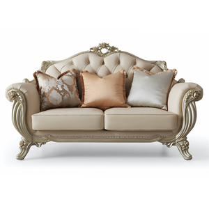 Set di Divani a Due Posti in Stile Europeo di Lusso, Divano in Legno Massello Intagliato e Pelle in Stile Francese, <span class=keywords><strong>Arredamento</strong></span> per Soggiorno - Product Image 3