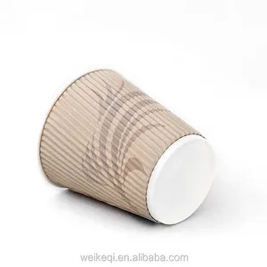 Cartulina Gobelets En Carton Custom Logo Printed Corrugated White Brown Accessories 3 Layer Ripple Bio Paper Cup With Lid