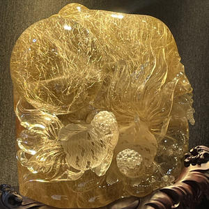 Trung Quốc donghai pha lê thủ công hàng đầu chất lượng Tay Chạm Khắc Vàng Rutilated thạch anh cá bức tượng bức tượng cho bộ sưu tập trang trí nội thất - Product Image 2