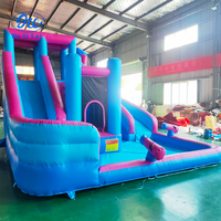 Château gonflable bleu avec toboggan et trampoline, vente directe du fabricant d'installations de jeux pour enfants