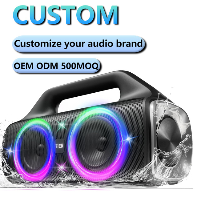 80W Rugged Outdoor Speaker: IP67 Waterproof Bluetooth Speaker with Lights, TWS Stereo, 12H Battery for Camping, Beach, Travel