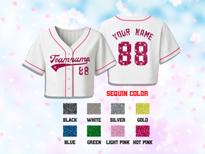 Maillot de baseball personnalisé pour femme avec paillettes et sequins, brodé, scintillant, court, pour soirée - Product Image 3
