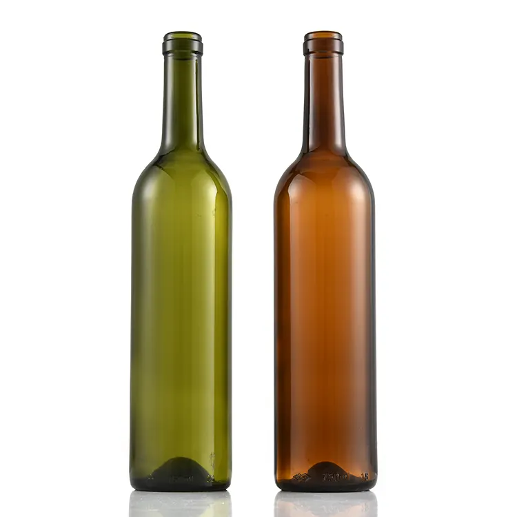 Botella de vino de vidrio verde oscuro con tapa de corcho, 750ml, barata, proveedor de fábrica