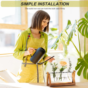 <span class=keywords><strong>Terrarium</strong></span> en verre <span class=keywords><strong>pour</strong></span> plantes de bureau - Vase à 3 bulbes avec support en bois massif rétro et support pivotant en métal - Product Image 4