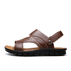 Hot Sale Summer <strong>Men</strong> <strong>Sandals</strong> Quality Genuine Leather Shoes Male Comfortable Slip-on Slippers <strong>Brown</strong> Man <strong>Sandal</strong> - Product Image 2