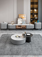Ensemble de salon moderne et minimaliste de luxe, table basse et meuble TV en pierre durable pour maisons, appartements, résidences, villas