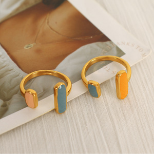 Geometric Drip <b>Ring</b> Gold With Orange Blue Inlay Unisex Fashion Jewelry Gift - Product Image 3