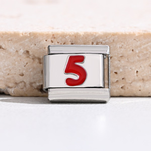 Italian Stainless Steel Number Charm <b>Bracelet</b> Square <b>Red</b> Arabic Numeral DIY Jewelry Unisex Everyday Wear - Product Image 2