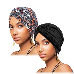 Venta al por mayor de fábrica Mujeres Headwraps Dos piezas/Set Patrón de estilo africano Sleeping Turban Bandanas
