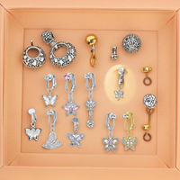 Clip sur papillon nombril anneau faux ventre Piercing bijoux de corps en acier inoxydable avec Zircon faux nombril Piercing bijoux