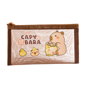 Étui à crayons en maille Capybara avec logo personnalisé, sac de papeterie transparent pour étudiants, pochette à crayons pour examens, vente en gros OEM - Product Image 5