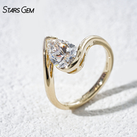 Anillo Solitario Starsgem de 2 Quilates, Oro Sólido de 10K, Corte Pera D VVS2, Diamante Cultivado en Laboratorio con Certificado IGI, Anillo de Compromiso