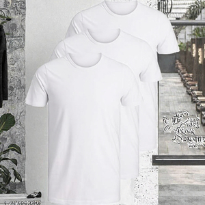 T-shirt pour homme en coton 100% blanc à col rond et manches courtes, coupe classique, jersey uni, tricoté, couleur unie - Product Image 3