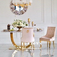 Tables et chaises de salle à manger modernes de luxe en forme de U avec plateau en marbre/verre et acier inoxydable pour la maison ou l'hôtel, événements et mariages