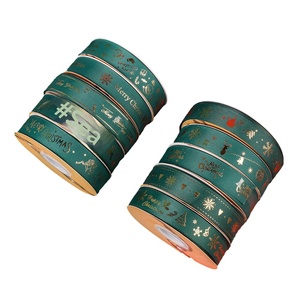 Nastro Natalizio Personalizzato in Poliestere 2,5cm con Stampa in Lamina d'Oro, Motivi di Buon Natale, Fiocchi di Neve e Renne - Product Image 4
