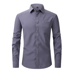Chemise formelle <span class=keywords><strong>homme</strong></span> QFZ617 anti-rétrécissement en coton à manches longues, deux pièces, en tissu popeline, pour l'automne - Product Image 3