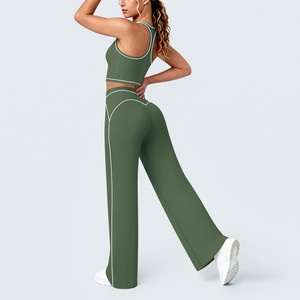 Conjunto de Yoga y Pilates de 2 Piezas en Nailon Suave, Talla Grande, Pantalones Palazzo de Cintura Alta y Pierna Ancha, y Sujetador Deportivo Sin Costuras con Soporte - Product Image 4