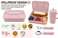 Nouvel Arrivage : Ensemble Boîte à Bento Scolaire pour Bébé, Mignonne Boîte Repas Individuelle, Bouteille d'Eau, Cuillère et Fourchette en Acier Inoxydable Micro-ondable pour Enfants et Tout-petits