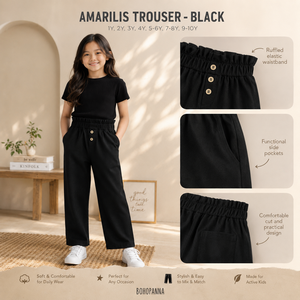 BOHOPANNA กางเกงขากว้างถักสีดำแบรนด์ Amarilis เอวสูงยางยืดใส่สบายกางเกงลำลองสำหรับเด็ก1-10ขวบ - Product Image 1