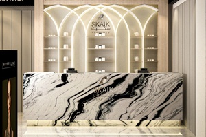 Présentoir pour magasin de parfums personnalisé Grille de peinture brillante de luxe Étagère de présentation en bois pour magasin de cosmétiques Vitrine de présentation de parfums en verre - Product Image 5