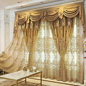Wholesale Jacquard luxury curtain with valance bedroom tulle curtain Fancy valances beaded set curtain valances