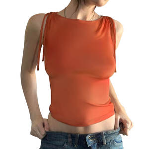 T-shirt senza maniche senza maniche Casual stile estivo su misura t-shirt Top corto a spalla con scollo Slash Slash Top canottiera da donna - Product Image 1