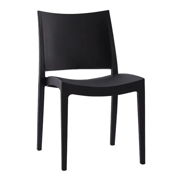Cadeira de jantar de café em plástico empilhável preto durável para uso interno e externo