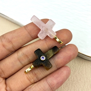 Hot Selling 18K Gold Plated Classic Gemstone Crystal Cross Necklace Pendant CZ Paved Natural Stone <strong>Crucifix</strong> for <strong>Women</strong> Men - Product Image 4