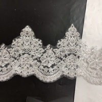 Bordure de robe de mariée brodée ivoire en dentelle filet avec sequins LT2580B