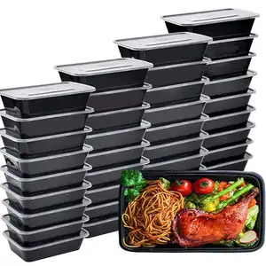 Plastik tek kullanımlık siyah gıda kapları salatalar taze tutma kabı için kapaklı Lunchbox çıkar yemek kabı