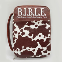 Vente en gros, étui à Bible en tissu pour femmes, fermeture éclair, multi-poche, peau de vache, léopard, couverture de Bible en cuir