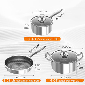 High Quality Modern Non-stick Coating Glass Cover Honeycomb Design Triply Stainless Steel 6-Piece Dishwasher Safe Cookware <b>Set</b> - Product Image 2