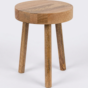 Taburete Redondo de Madera de Mango con Acabado Natural, Mueble de Asiento de Madera para Sala de Estar, Dormitorio, Cocina y Decoración del Hogar - Product Image 1