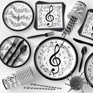 Assiettes jetables à motifs de notes de musique pour concerts, anniversaires, fêtes de bébé, fournitures de décoration - Product Image 4