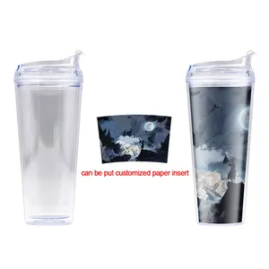 Tasse en plastique transparente réutilisable à Double paroi avec Logo personnalisé imprimé, gobelet en acrylique en vrac de 20oz avec insertion amovible