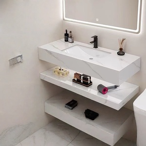 Meuble de salle de bain avec vasque en céramique brillante à poser sous le plan - Product Image 1