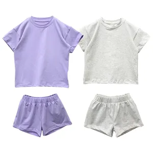 customized summer unisex solid color Toddler short Sleeve Top and shorts 2 Piece Set baby clothing sets