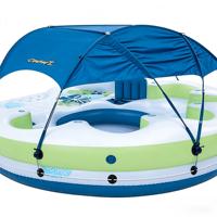 Île flottante gonflable en PVC de qualité commerciale DST pour 5 personnes avec auvent, logo personnalisé, garantie de 3 ans, capacité de 100 à 500 kg pour piscine