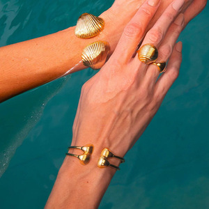 Scallop <b>Shell</b> Open Cuff <b>Bracelet</b> Gold Plated Zinc Alloy Unisex Jewelry 2024 Style - Product Image 2