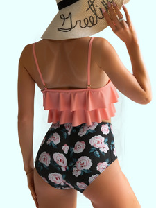 Traje de baño tankini de dos piezas con shorts color coral para mujer, conjunto de traje de baño de moda para mujer, bikinis y conjuntos de trajes de baño para mujer. - Product Image 3