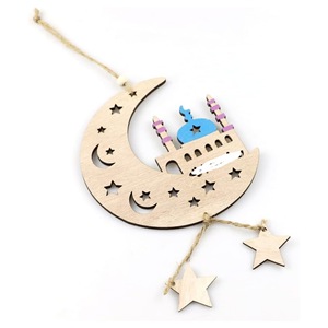 Décoration suspendue en bois en forme de lune pour le Ramadan 2026, découpée au laser, motif lune, étoile et mosquée, pour la décoration de l'Aïd Moubarak et du Ramadan, vente en gros - Product Image 6