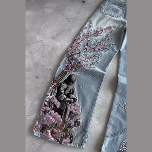 <span class=keywords><strong>Jeans</strong></span> Neri Vintage a Gamba Dritta Oversize per <span class=keywords><strong>Uomo</strong></span>, Lavaggio Acido, Ricamo 3D, Design Hip Hop Invernale - Product Image 3