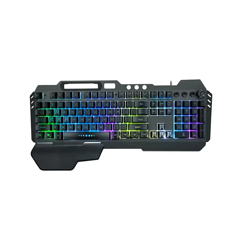Keyboard game Panel logam tahan air, Keyboard lampu latar RGB pelangi portabel dengan pemegang ponsel eksklusif