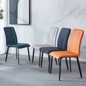 Chaise de salle à manger en cuir minimaliste moderne avec dossier pour la maison, le restaurant, les réunions, options de couleurs vert, beige, orange - Product Image 2