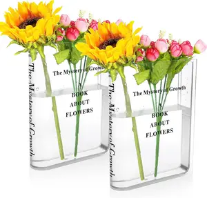 Factory Wholesales Custom Clear Flower Display Stand Flower Holder Acrylic Book Vase Acrylic Vase with letter