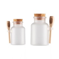 Bocaux de sel de bain en plastique ABS givré, avec cuillère en bois, couvercle en liège pour emballage cosmétique, vente en gros, 100ml, 200ml, 500ml