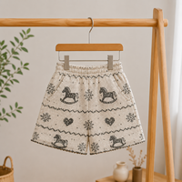Shorts en jean jacquard pour filles, motif Fair Isle cheval à bascule flocon de neige, taille élastique, jambe large, été, shorts pour enfants, personnalisable OEM