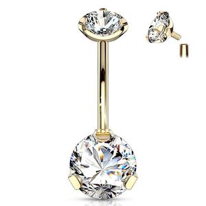 Vente en gros de piercing pour nombril en titane G23 à filetage interne avec zircon cubique transparent, bijoux de piercing en titane - Product Image 4