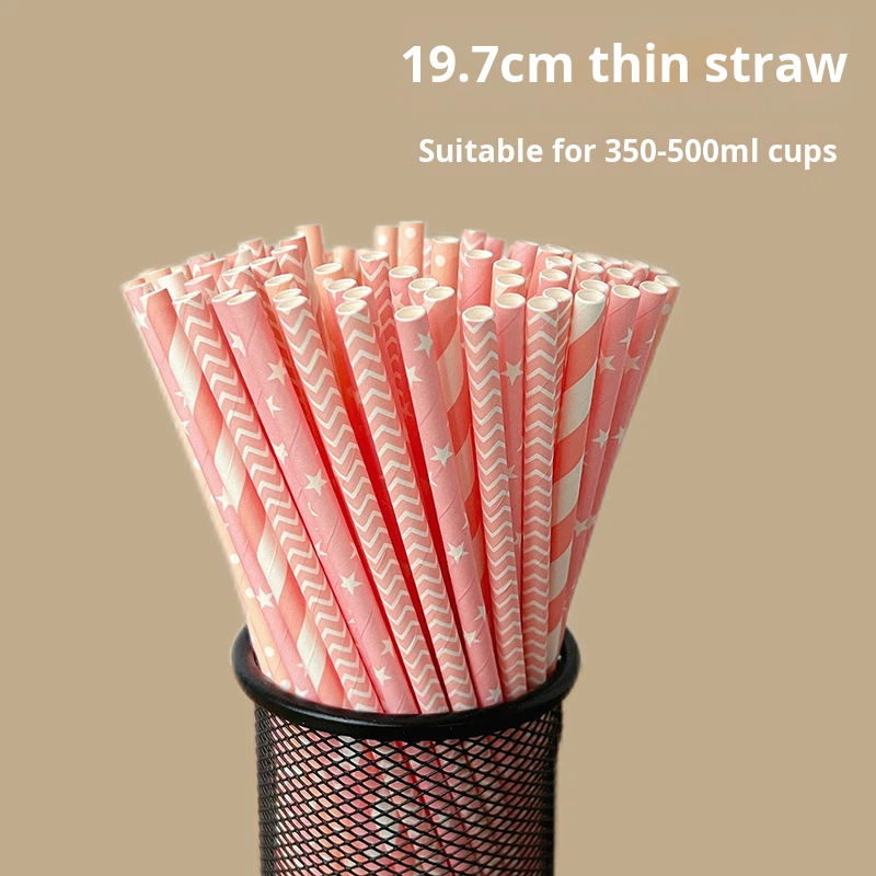 100 Pcs Disposable Biodegradable Striped Colorful Paper Straws Beverage Creative Party Decoration Supplies